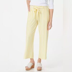 AnyBody Textured Knit Wide Leg Pants Daffodil Yellow/White Stripe Size Large